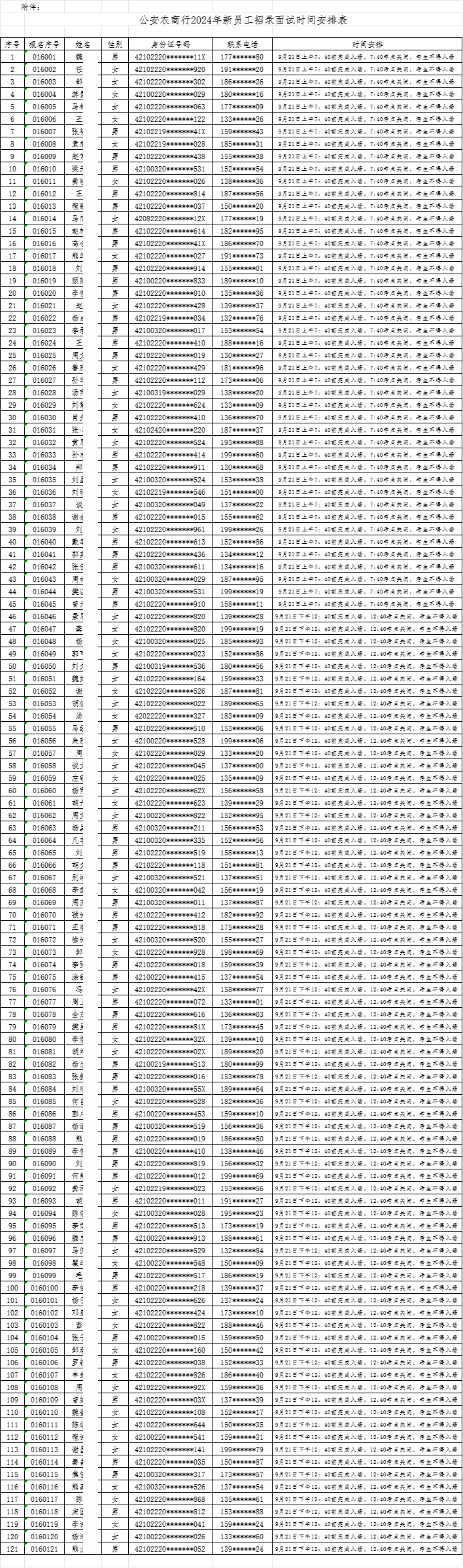 公安農(nóng)商行2024年新員工招錄面試時間安排表